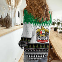United Arab Emirates Christmas Women Casual Shirt with Falcon Tree Design Snowflake Pattern and National Emblem - Wonder Print Shop