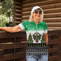 United Arab Emirates Christmas Women Polo Shirt with Falcon Tree Design Snowflake Pattern and National Emblem - Wonder Print Shop