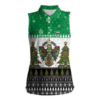 United Arab Emirates Christmas Women Sleeveless Polo Shirt with Falcon Tree Design Snowflake Pattern and National Emblem - Wonder Print Shop