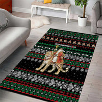 United Arab Emirates Christmas Area Rug with Santa Riding Cheetah Black Snowflake Pattern and Palm Tree - Wonder Print Shop