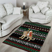 United Arab Emirates Christmas Area Rug with Santa Riding Cheetah Black Snowflake Pattern and Palm Tree - Wonder Print Shop