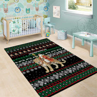 United Arab Emirates Christmas Area Rug with Santa Riding Cheetah Black Snowflake Pattern and Palm Tree - Wonder Print Shop