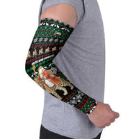 United Arab Emirates Christmas Arm Sleeves with Santa Riding Cheetah Black Snowflake Pattern and Palm Tree - Wonder Print Shop