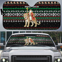 United Arab Emirates Christmas Auto Sun Shade with Santa Riding Cheetah Black Snowflake Pattern and Palm Tree - Wonder Print Shop