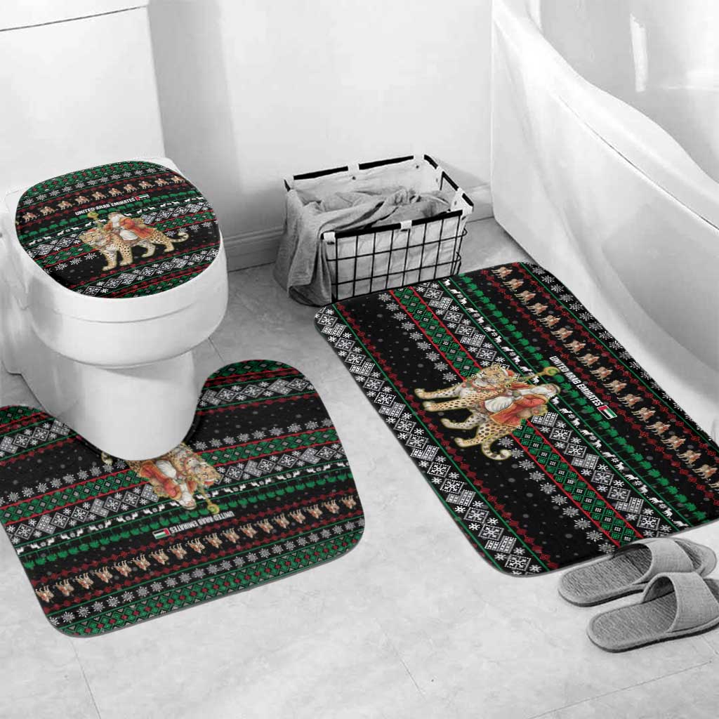 United Arab Emirates Christmas Bathroom Set with Santa Riding Cheetah Black Snowflake Pattern and Palm Tree - Wonder Print Shop