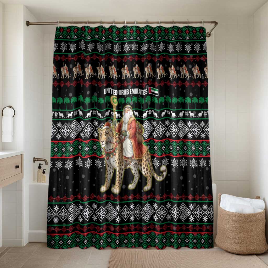 United Arab Emirates Christmas Bathroom Set with Santa Riding Cheetah Black Snowflake Pattern and Palm Tree - Wonder Print Shop