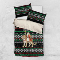 United Arab Emirates Christmas Bedding Set with Santa Riding Cheetah Black Snowflake Pattern and Palm Tree - Wonder Print Shop