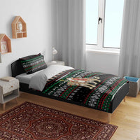 United Arab Emirates Christmas Bedding Set with Santa Riding Cheetah Black Snowflake Pattern and Palm Tree - Wonder Print Shop