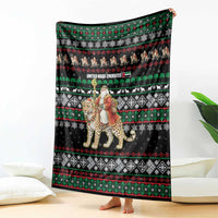 United Arab Emirates Christmas Blanket with Santa Riding Cheetah Black Snowflake Pattern and Palm Tree - Wonder Print Shop