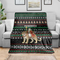 United Arab Emirates Christmas Blanket with Santa Riding Cheetah Black Snowflake Pattern and Palm Tree - Wonder Print Shop