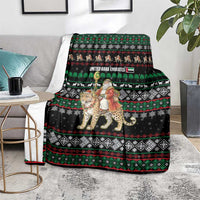 United Arab Emirates Christmas Blanket with Santa Riding Cheetah Black Snowflake Pattern and Palm Tree - Wonder Print Shop