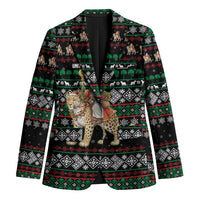 United Arab Emirates Christmas Blazer with Santa Riding Cheetah Black Snowflake Pattern and Palm Tree - Wonder Print Shop
