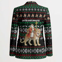United Arab Emirates Christmas Blazer with Santa Riding Cheetah Black Snowflake Pattern and Palm Tree - Wonder Print Shop
