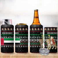 United Arab Emirates Christmas 4 in 1 Can Cooler Tumbler with Santa Riding Cheetah Black Snowflake Pattern and Palm Tree - Wonder Print Shop