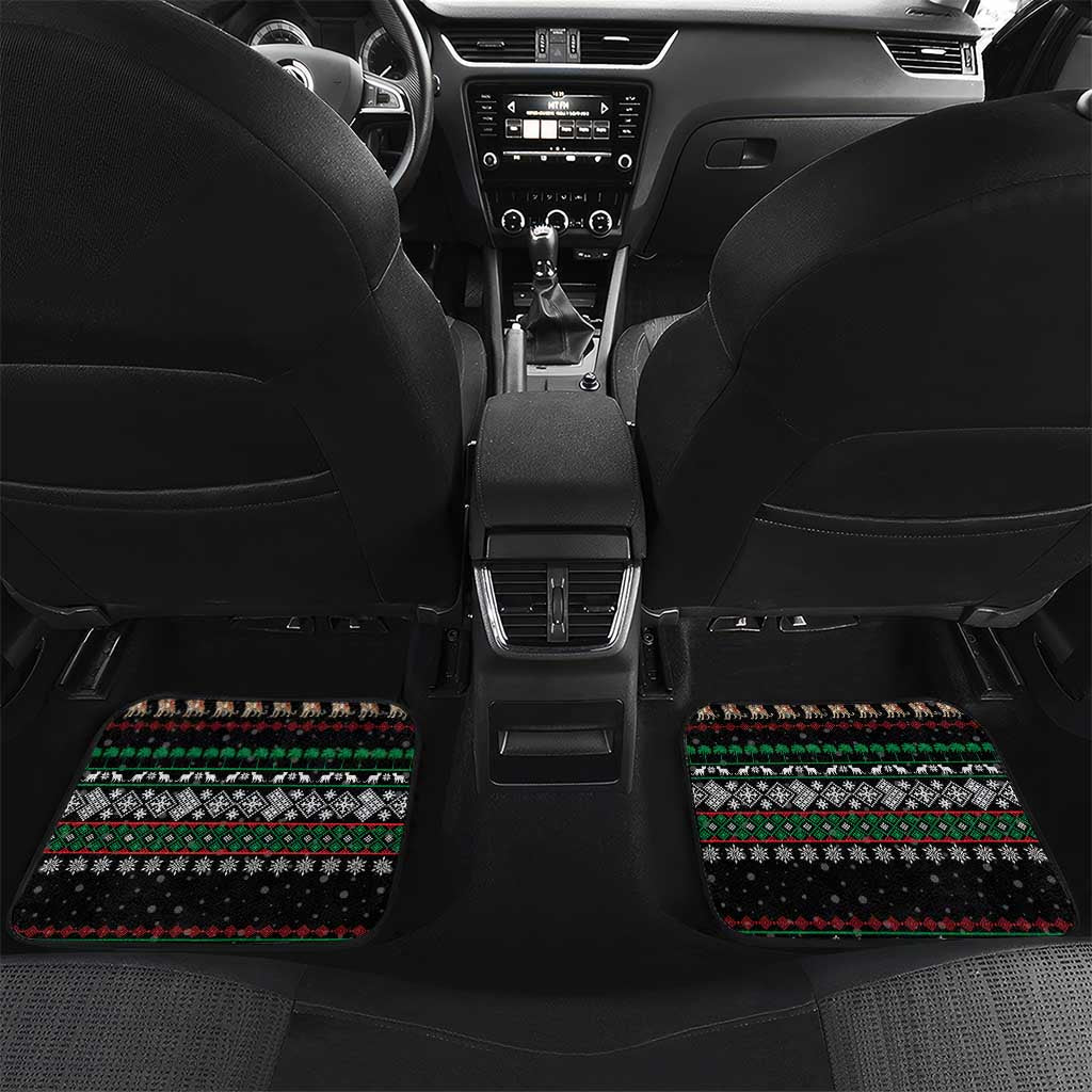 United Arab Emirates Christmas Car Mats with Santa Riding Cheetah Black Snowflake Pattern and Palm Tree - Wonder Print Shop