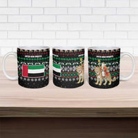 United Arab Emirates Christmas Ceramic Mug with Santa Riding Cheetah Black Snowflake Pattern and Palm Tree - Wonder Print Shop