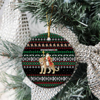 United Arab Emirates Christmas Ceramic Ornament with Santa Riding Cheetah Black Snowflake Pattern and Palm Tree - Wonder Print Shop