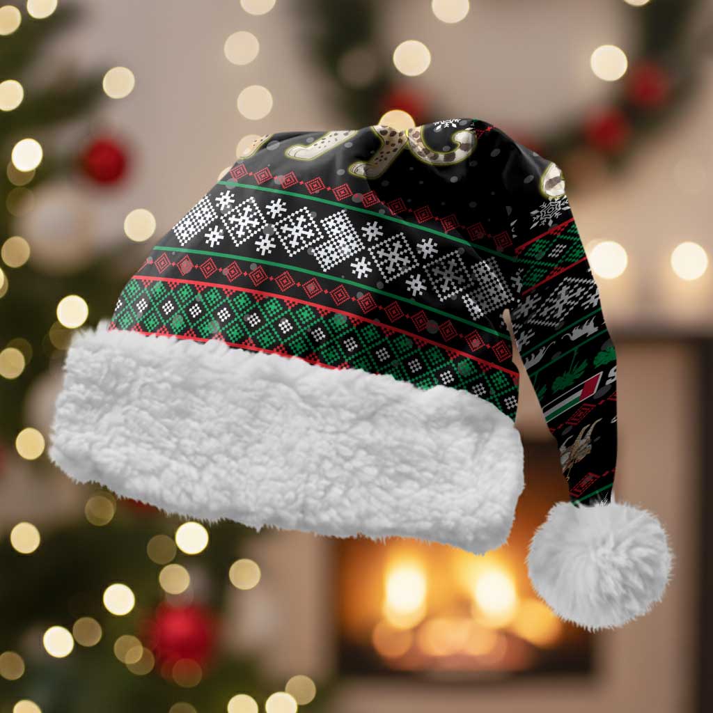 United Arab Emirates Christmas Santa Hat with Santa Riding Cheetah Black Snowflake Pattern and Palm Tree - Wonder Print Shop