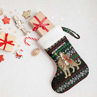 United Arab Emirates Christmas Stocking with Santa Riding Cheetah Black Snowflake Pattern and Palm Tree - Wonder Print Shop