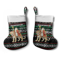 United Arab Emirates Christmas Stocking with Santa Riding Cheetah Black Snowflake Pattern and Palm Tree - Wonder Print Shop