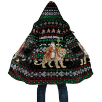 United Arab Emirates Christmas Cloak with Santa Riding Cheetah Black Snowflake Pattern and Palm Tree - Wonder Print Shop