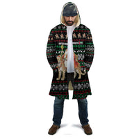 United Arab Emirates Christmas Cloak with Santa Riding Cheetah Black Snowflake Pattern and Palm Tree - Wonder Print Shop