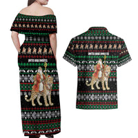 United Arab Emirates Christmas Couples Matching Off Shoulder Maxi Dress and Hawaiian Shirt with Santa Riding Cheetah Black Snowflake Pattern and Palm Tree - Wonder Print Shop