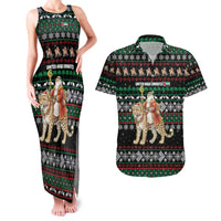 United Arab Emirates Christmas Couples Matching Tank Maxi Dress and Hawaiian Shirt with Santa Riding Cheetah Black Snowflake Pattern and Palm Tree - Wonder Print Shop
