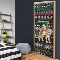 United Arab Emirates Christmas Door Cover with Santa Riding Cheetah Black Snowflake Pattern and Palm Tree - Wonder Print Shop