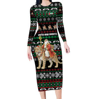 United Arab Emirates Christmas Family Matching Long Sleeve Bodycon Dress and Hawaiian Shirt with Santa Riding Cheetah Black Snowflake Pattern and Palm Tree - Wonder Print Shop