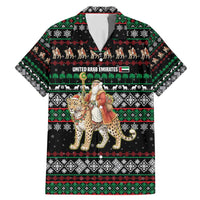 United Arab Emirates Christmas Family Matching Mermaid Dress and Hawaiian Shirt with Santa Riding Cheetah Black Snowflake Pattern and Palm Tree - Wonder Print Shop
