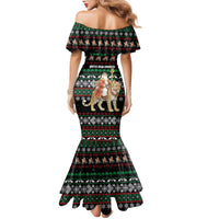 United Arab Emirates Christmas Family Matching Mermaid Dress and Hawaiian Shirt with Santa Riding Cheetah Black Snowflake Pattern and Palm Tree - Wonder Print Shop