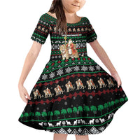 United Arab Emirates Christmas Family Matching Off Shoulder Short Dress and Hawaiian Shirt with Santa Riding Cheetah Black Snowflake Pattern and Palm Tree - Wonder Print Shop