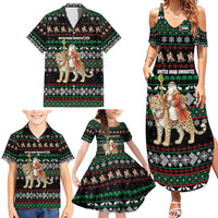 United Arab Emirates Christmas Family Matching Summer Maxi Dress and Hawaiian Shirt with Santa Riding Cheetah Black Snowflake Pattern and Palm Tree - Wonder Print Shop