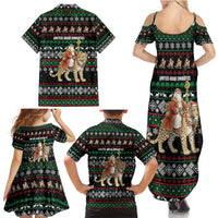 United Arab Emirates Christmas Family Matching Summer Maxi Dress and Hawaiian Shirt with Santa Riding Cheetah Black Snowflake Pattern and Palm Tree - Wonder Print Shop