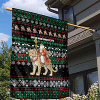 United Arab Emirates Christmas Garden Flag with Santa Riding Cheetah Black Snowflake Pattern and Palm Tree - Wonder Print Shop
