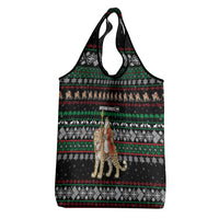 United Arab Emirates Christmas Grocery Bag with Santa Riding Cheetah Black Snowflake Pattern and Palm Tree - Wonder Print Shop