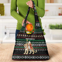 United Arab Emirates Christmas Grocery Bag with Santa Riding Cheetah Black Snowflake Pattern and Palm Tree - Wonder Print Shop