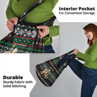 United Arab Emirates Christmas Grocery Bag with Santa Riding Cheetah Black Snowflake Pattern and Palm Tree - Wonder Print Shop