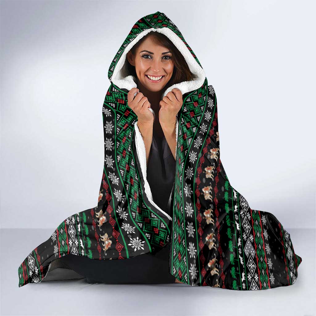 United Arab Emirates Christmas Hooded Blanket with Santa Riding Cheetah Black Snowflake Pattern and Palm Tree - Wonder Print Shop