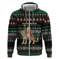 United Arab Emirates Christmas Hoodie with Santa Riding Cheetah Black Snowflake Pattern and Palm Tree - Wonder Print Shop