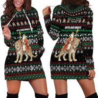 United Arab Emirates Christmas Hoodie Dress with Santa Riding Cheetah Black Snowflake Pattern and Palm Tree - Wonder Print Shop