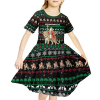 United Arab Emirates Christmas Kid Short Sleeve Dress with Santa Riding Cheetah Black Snowflake Pattern and Palm Tree - Wonder Print Shop