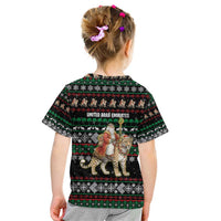 United Arab Emirates Christmas Kid T Shirt with Santa Riding Cheetah Black Snowflake Pattern and Palm Tree - Wonder Print Shop