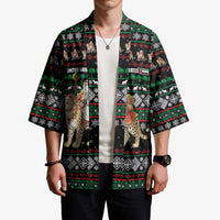 United Arab Emirates Christmas Kimono with Santa Riding Cheetah Black Snowflake Pattern and Palm Tree - Wonder Print Shop