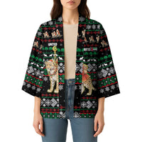 United Arab Emirates Christmas Kimono with Santa Riding Cheetah Black Snowflake Pattern and Palm Tree - Wonder Print Shop