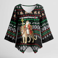United Arab Emirates Christmas Kimono Sleeve Blouse with Santa Riding Cheetah Black Snowflake Pattern and Palm Tree - Wonder Print Shop