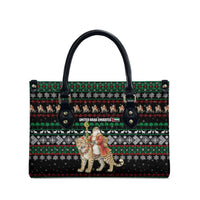 United Arab Emirates Christmas Leather Bag with Santa Riding Cheetah Black Snowflake Pattern and Palm Tree - Wonder Print Shop