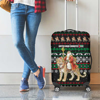 United Arab Emirates Christmas Luggage Cover with Santa Riding Cheetah Black Snowflake Pattern and Palm Tree - Wonder Print Shop