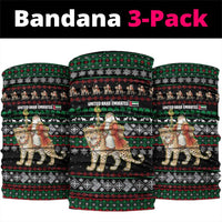 United Arab Emirates Christmas Neck Gaiter with Santa Riding Cheetah Black Snowflake Pattern and Palm Tree - Wonder Print Shop